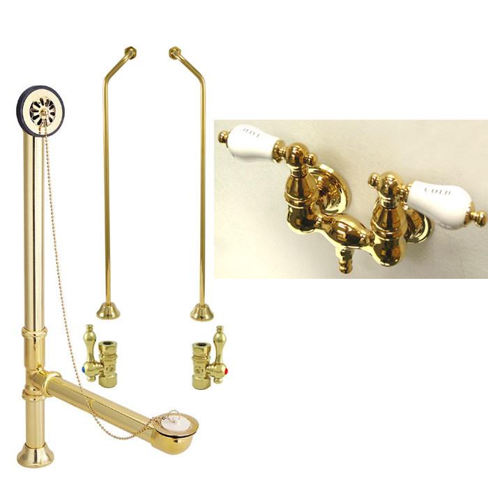 Polished Brass Wall Mount Clawfoot Bath Tub Filler Faucet Package CC33T2system