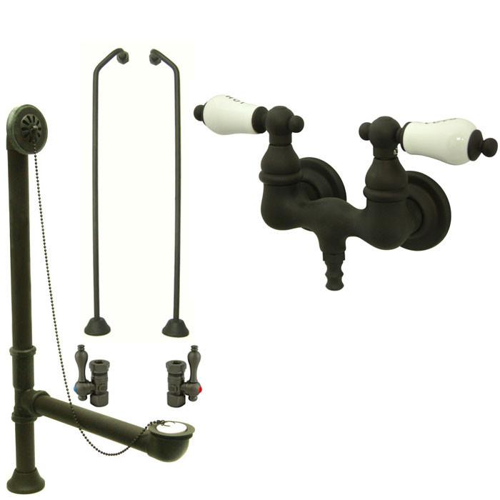 Oil Rubbed Bronze Wall Mount Clawfoot Tub Faucet Package w Drain Supplies Stops CC33T5system
