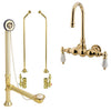 Polished Brass Wall Mount Clawfoot Tub Faucet Package w Drain Supplies Stops CC3T2system