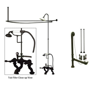 Oil Rubbed Bronze Clawfoot Tub Faucet Shower Kit with Enclosure Curtain Rod 409T5CTS