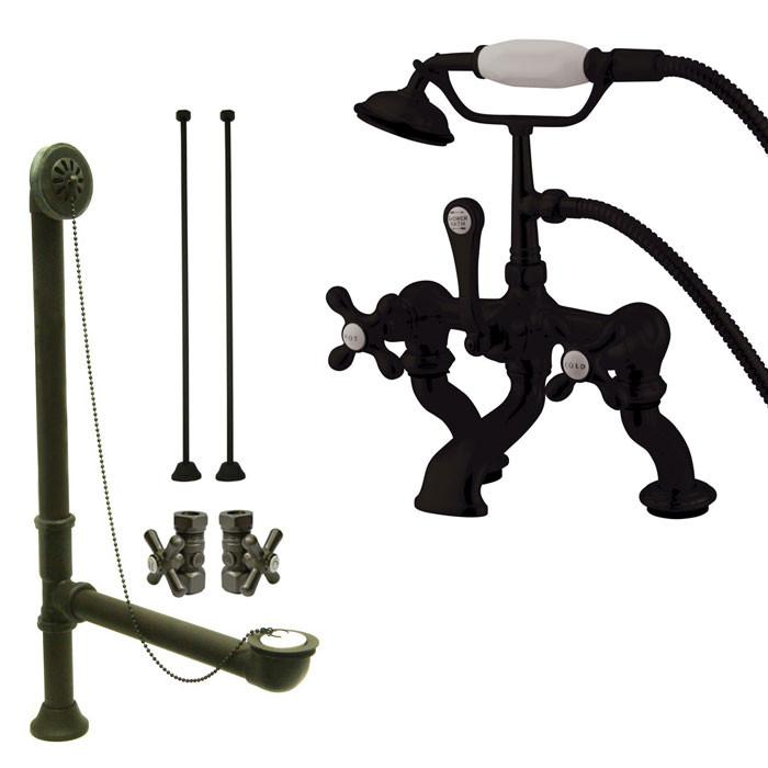 Oil Rubbed Bronze Deck Mount Clawfoot Tub Faucet Package w Drain Supplies Stops CC415T5system