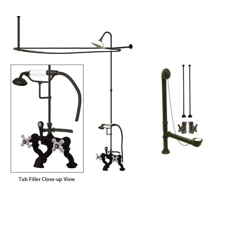 Oil Rubbed Bronze Faucet Clawfoot Tub Shower Kit with Enclosure Curtain Rod 417T5CTS