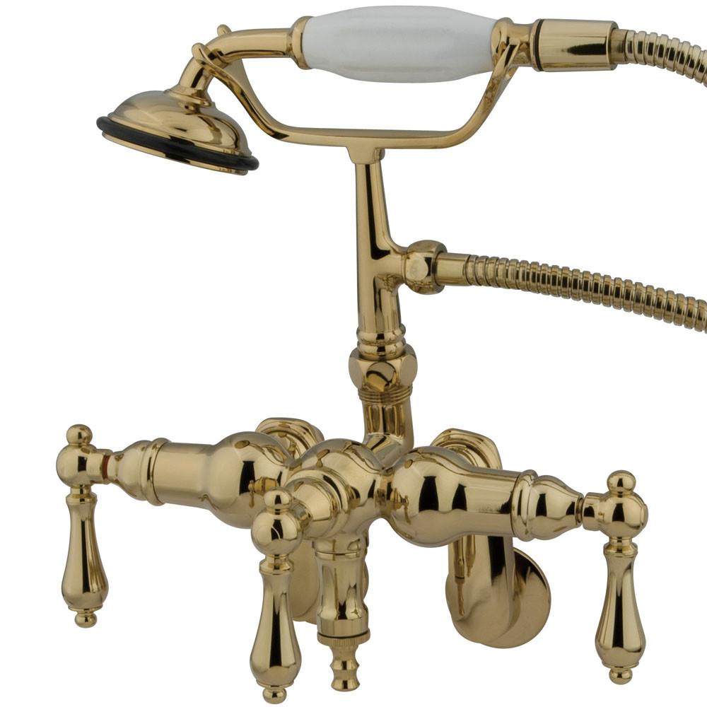 Kingston Polished Brass Wall Mount Clawfoot Tub Faucet w hand shower CC419T2