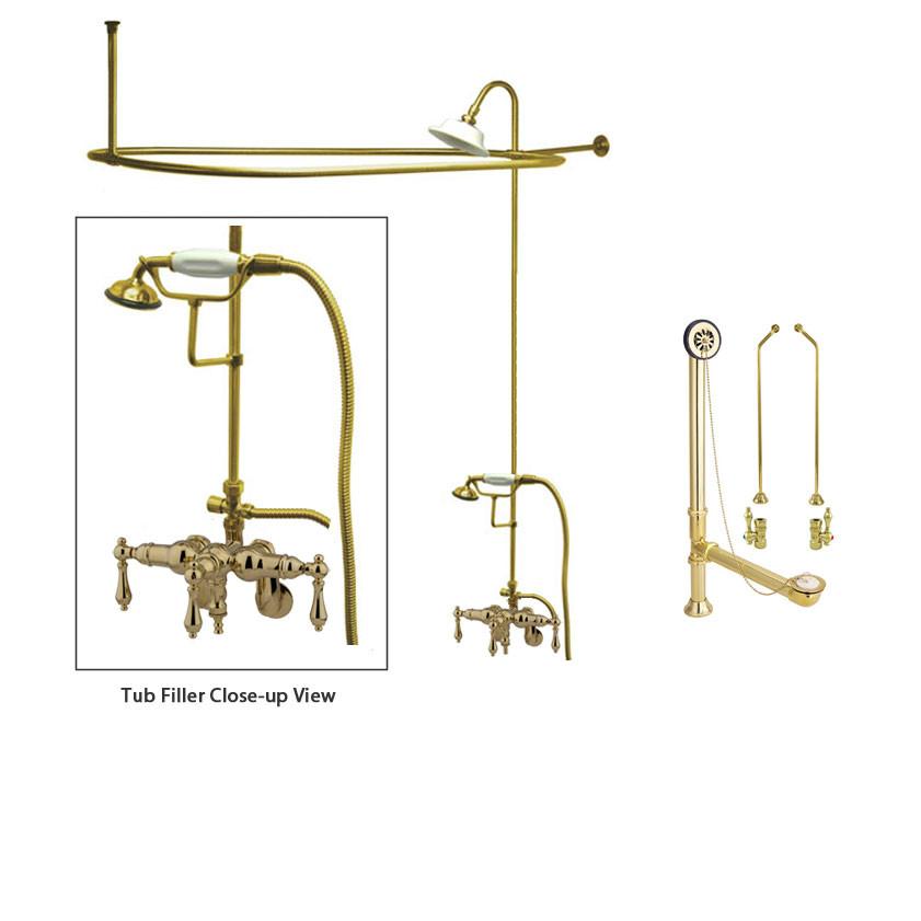 Polished Brass Faucet Clawfoot Tub Shower Kit with Enclosure Curtain Rod 419T2CTS