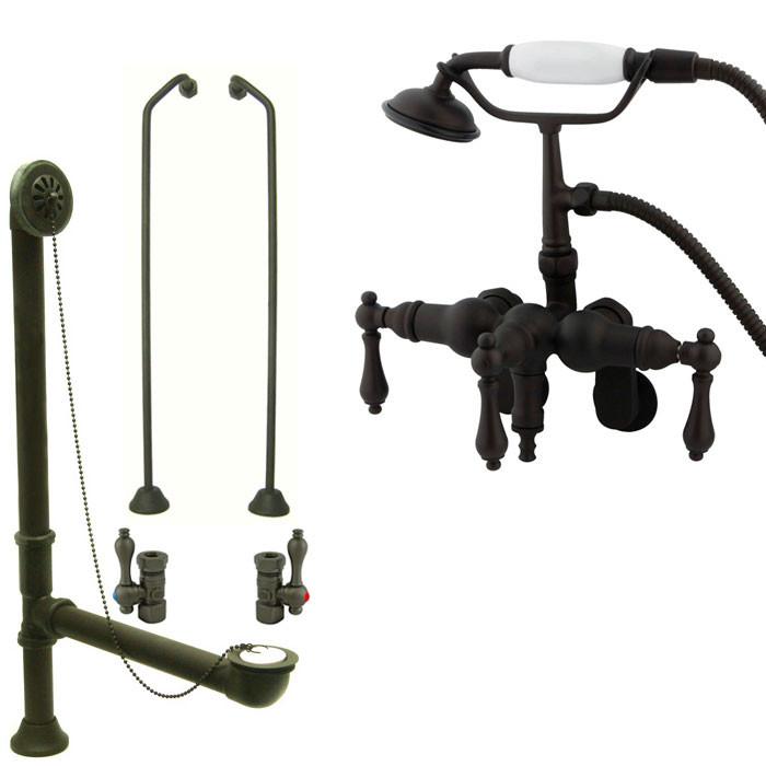 Oil Rubbed Bronze Wall Mount Clawfoot Tub Faucet Package w Drain Supplies Stops CC419T5system