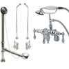 Chrome Wall Mount Clawfoot Tub Faucet w hand shower w Drain Supplies Stops CC420T1system