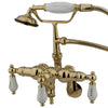 Kingston Polished Brass Wall Mount Clawfoot Tub Faucet w hand shower CC423T2
