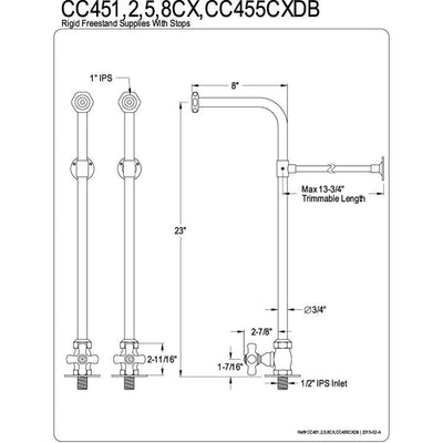 Kingston Polished Brass Freestanding Bath tub Supply Lines with Stops CC452CX