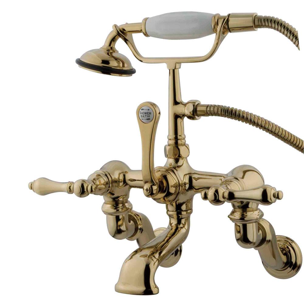 Kingston Polished Brass Wall Mount Clawfoot Tub Faucet w hand shower CC457T2