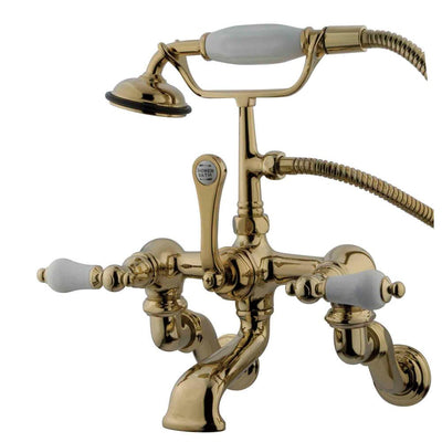 Kingston Polished Brass Wall Mount Clawfoot Tub Faucet w hand shower CC459T2