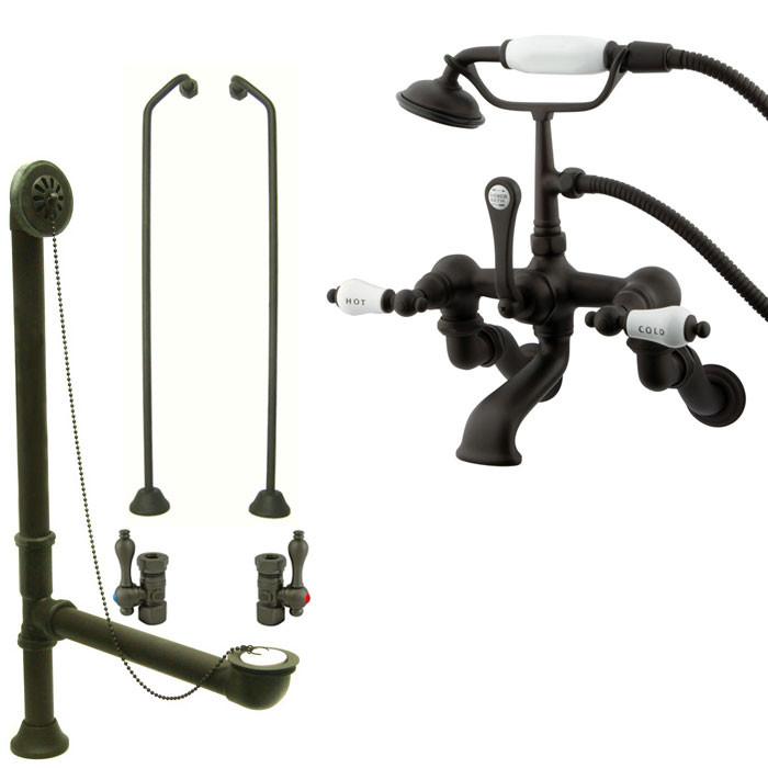 Oil Rubbed Bronze Wall Mount Clawfoot Tub Faucet Package w Drain Supplies Stops CC461T5system