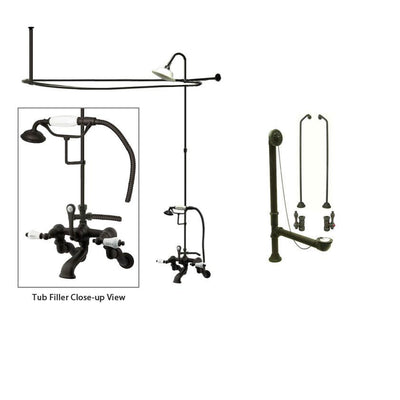 Oil Rubbed Bronze Clawfoot Tub Faucet Shower Kit with Enclosure Curtain Rod 461T5CTS