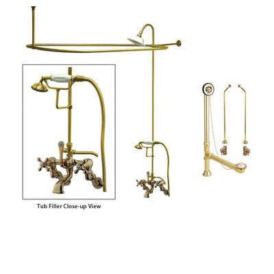 Polished Brass Clawfoot Tub Faucet Shower Kit with Enclosure Curtain Rod 463T2CTS
