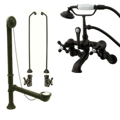 Oil Rubbed Bronze Wall Mount Clawfoot Tub Faucet Package w Drain Supplies Stops CC463T5system