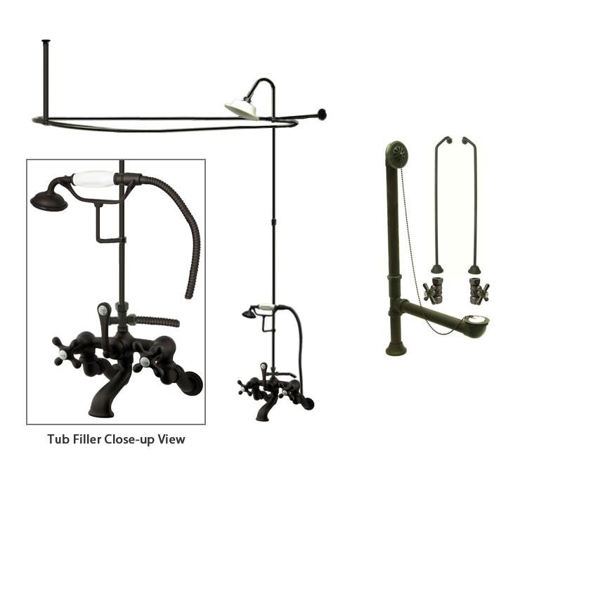 Oil Rubbed Bronze Clawfoot Tub Faucet Shower Kit with Enclosure Curtain Rod 463T5CTS