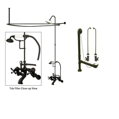 Oil Rubbed Bronze Clawfoot Tub Faucet Shower Kit with Enclosure Curtain Rod 463T5CTS