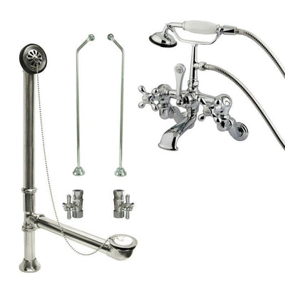 Chrome Wall Mount Clawfoot Tub Filler Faucet w Hand Shower Package CC464T1system