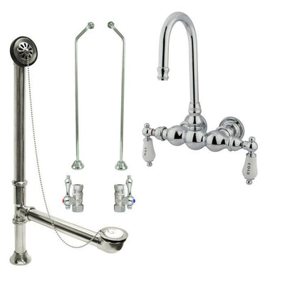 Chrome Wall Mount Clawfoot Bath Tub Filler Faucet Package Supply Lines & Drain CC4T1system