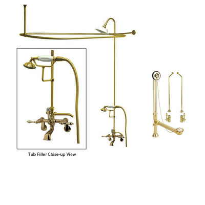 Polished Brass Clawfoot Tub Faucet Shower Kit with Enclosure Curtain Rod 51T2CTS