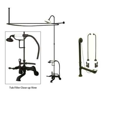 Oil Rubbed Bronze Clawfoot Tub Shower Faucet Kit with Enclosure Curtain Rod 51T5CTS