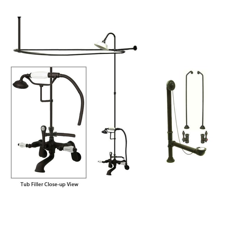 Oil Rubbed Bronze Clawfoot Tub Faucet Shower Kit with Enclosure Curtain Rod 53T5CTS