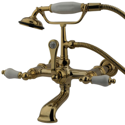 Kingston Polished Brass Wall Mount Clawfoot Tub Faucet w Hand Shower CC543T2