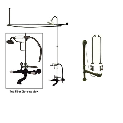 Oil Rubbed Bronze Clawfoot Bath Tub Faucet Shower Kit with Enclosure Curtain Rod 543T5CTS