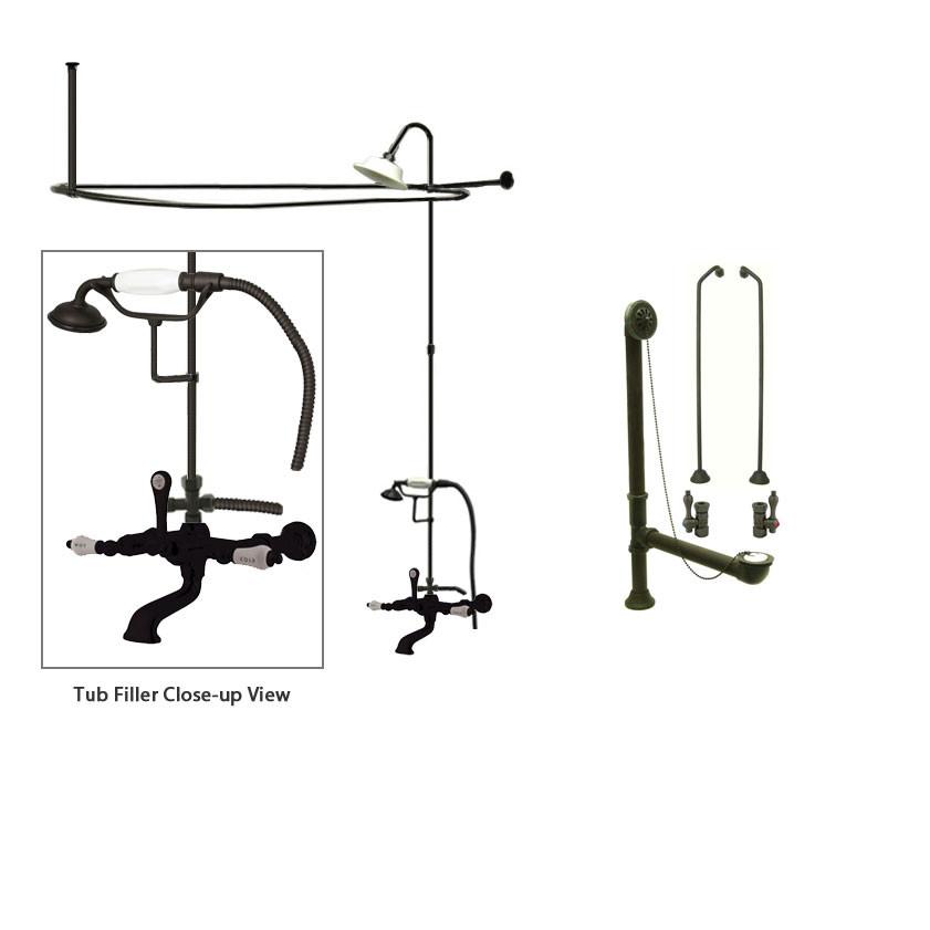 Oil Rubbed Bronze Clawfoot Tub Faucet Shower Kit with Enclosure Curtain Rod 545T5CTS