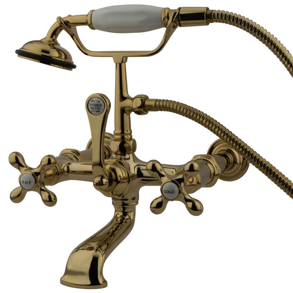 Kingston Polished Brass Wall Mount Clawfoot Tub Faucet w Hand Shower CC547T2