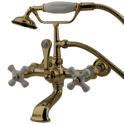 Kingston Polished Brass Wall Mount Clawfoot Tub Faucet w Hand Shower CC549T2