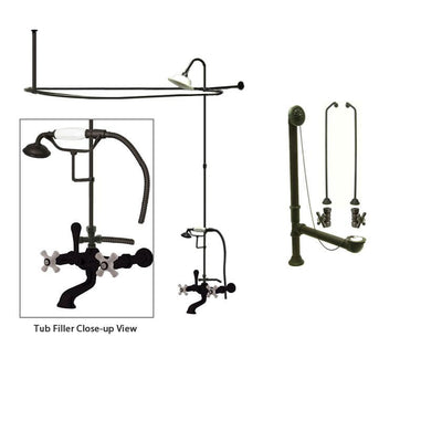 Oil Rubbed Bronze Clawfoot Tub Faucet Shower Kit with Enclosure Curtain Rod 549T5CTS