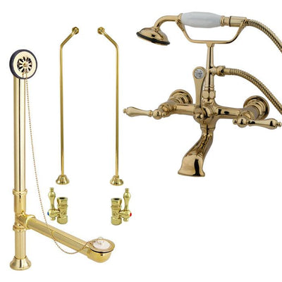Polished Brass Wall Mount Clawfoot Tub Filler Faucet w Hand Shower Package CC551T2system