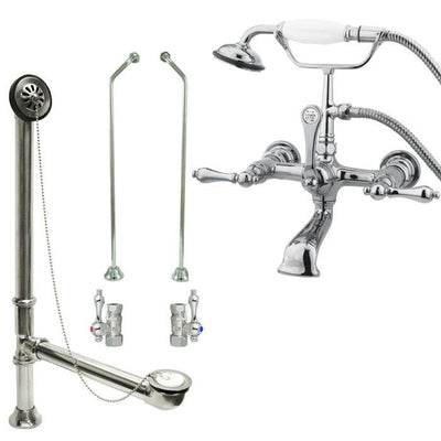 Chrome Wall Mount Clawfoot Tub Filler Faucet w Hand Shower Package CC552T1system