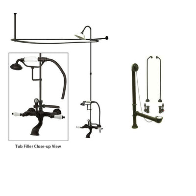Oil Rubbed Bronze Clawfoot Tub Faucet Shower Kit with Enclosure Curtain Rod 553T5CTS