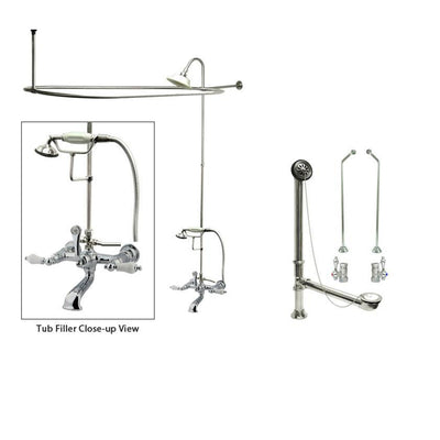 Chrome Clawfoot Tub Faucet Shower Kit with Enclosure Curtain Rod 554T1CTS