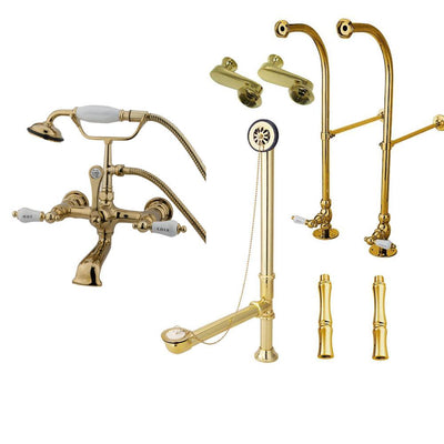 Freestanding Floor Mount Polished Brass Hot/Cold Porcelain Lever Handle Clawfoot Tub Filler Faucet with Hand Shower Package 555T2FSP