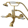 Kingston Polished Brass Wall Mount Clawfoot Tub Faucet w Hand Shower CC555T2