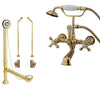 Polished Brass Wall Mount Clawfoot Tub Filler Faucet w Hand Shower Package CC557T2system