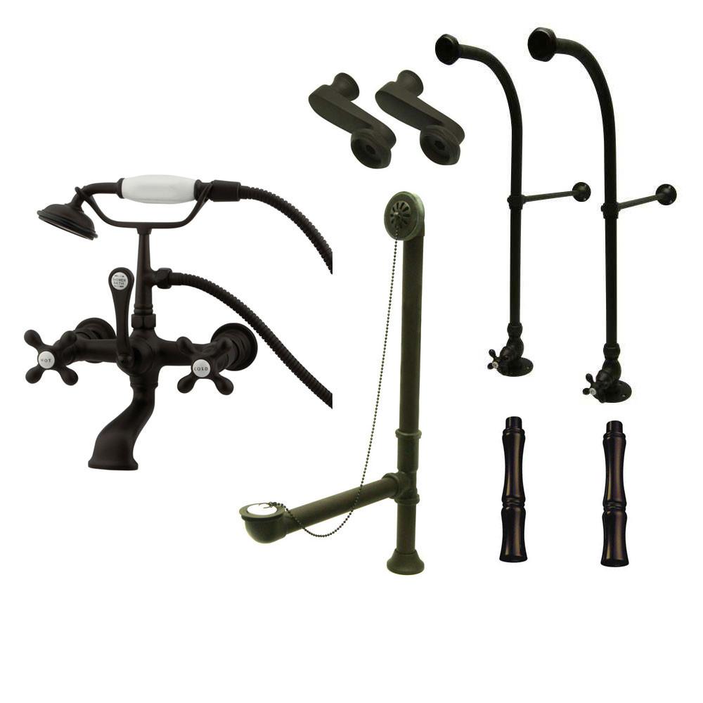 Freestanding Floor Mount Oil Rubbed Bronze Metal Cross Handle Clawfoot Tub Filler Faucet with Hand Shower Package 557T5FSP