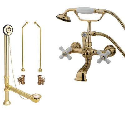 Polished Brass Wall Mount Clawfoot Tub Filler Faucet w Hand Shower Package CC559T2system