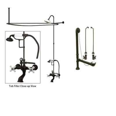 Oil Rubbed Bronze Clawfoot Tub Faucet Shower Kit with Enclosure Curtain Rod 559T5CTS