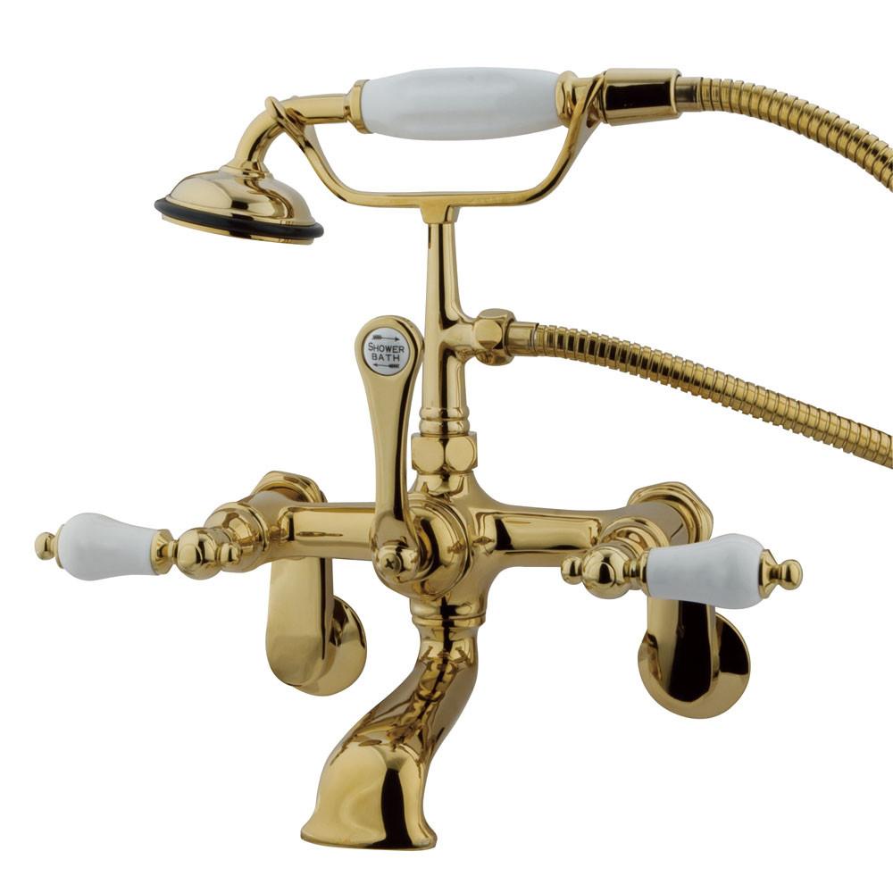 Kingston Polished Brass Wall Mount Clawfoot Tub Faucet w Hand Shower CC55T2