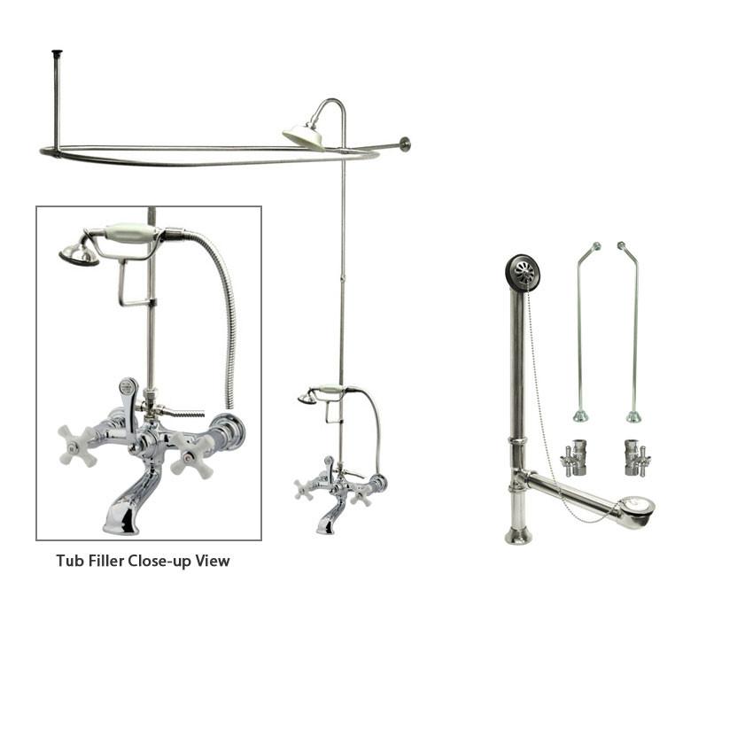 Chrome Clawfoot Tub Faucet Shower Kit with Enclosure Curtain Rod 560T1CTS