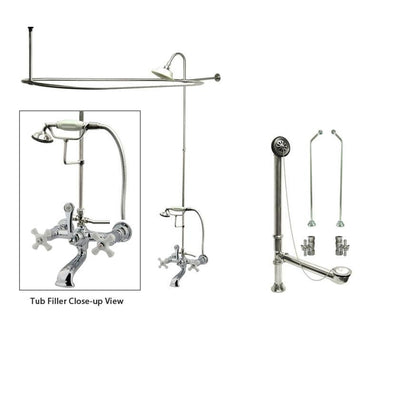 Chrome Clawfoot Tub Faucet Shower Kit with Enclosure Curtain Rod 560T1CTS