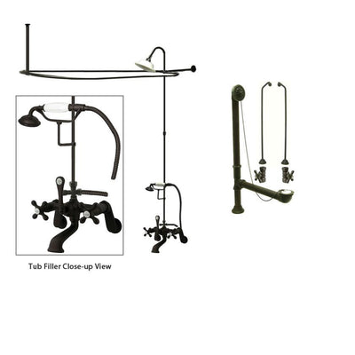Oil Rubbed Bronze Clawfoot Tub Faucet Shower Kit with Enclosure Curtain Rod 57T5CTS
