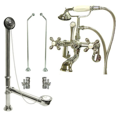 Chrome Wall Mount Clawfoot Bath Tub Filler Faucet w Hand Shower Package CC58T1system