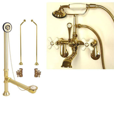 Polished Brass Wall Mount Clawfoot Tub Filler Faucet w Hand Shower Package CC59T2system