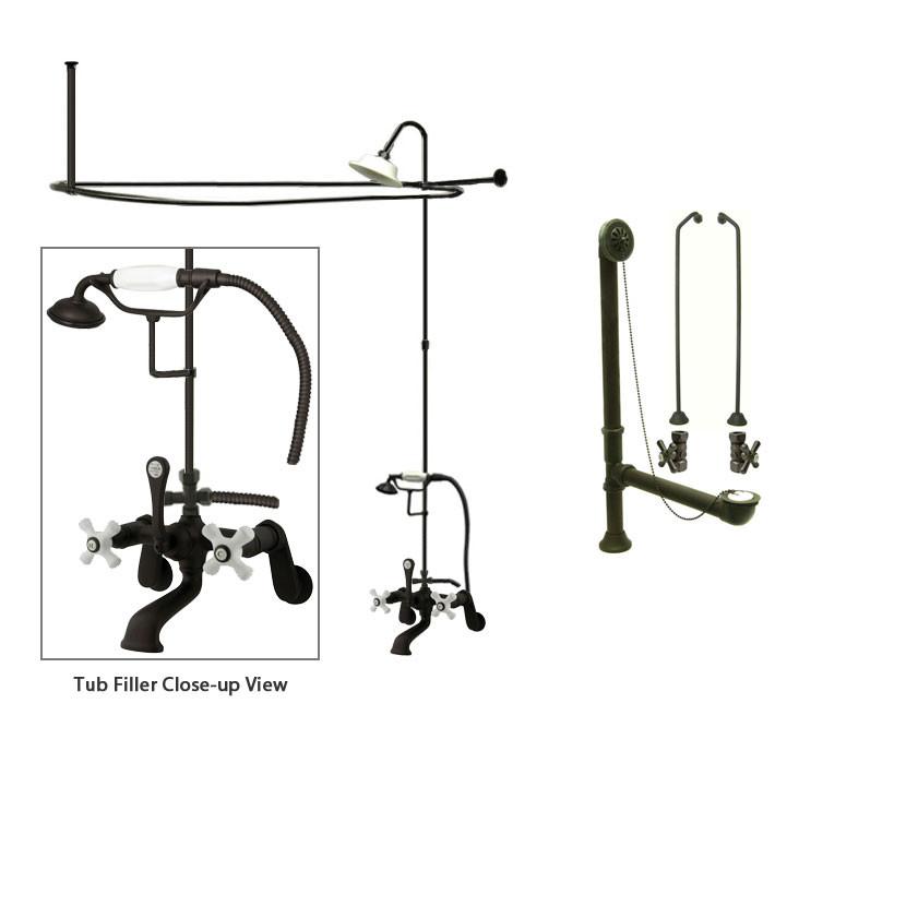 Oil Rubbed Bronze Clawfoot Tub Faucet Shower Kit with Enclosure Curtain Rod 59T5CTS