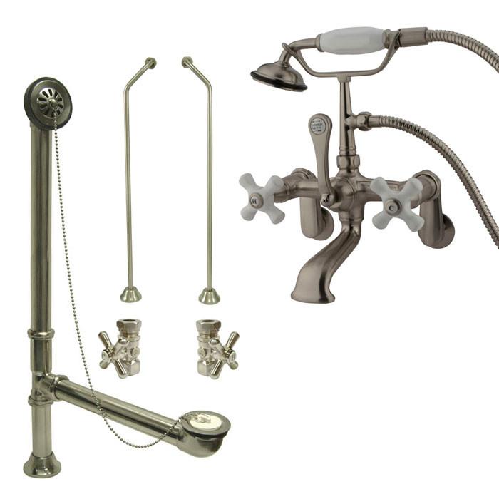 Satin Nickel Wall Mount Clawfoot Bathtub Filler Faucet w Hand Shower Package CC59T8system