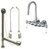Satin Nickel Wall Mount Clawfoot Bathtub Faucet Package Supply Lines & Drain CC5T8system